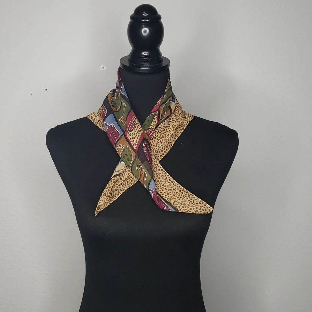 Vintage Talbots 100% Silk Novelty Bag Print Handckerchief Scarf 90s Classic